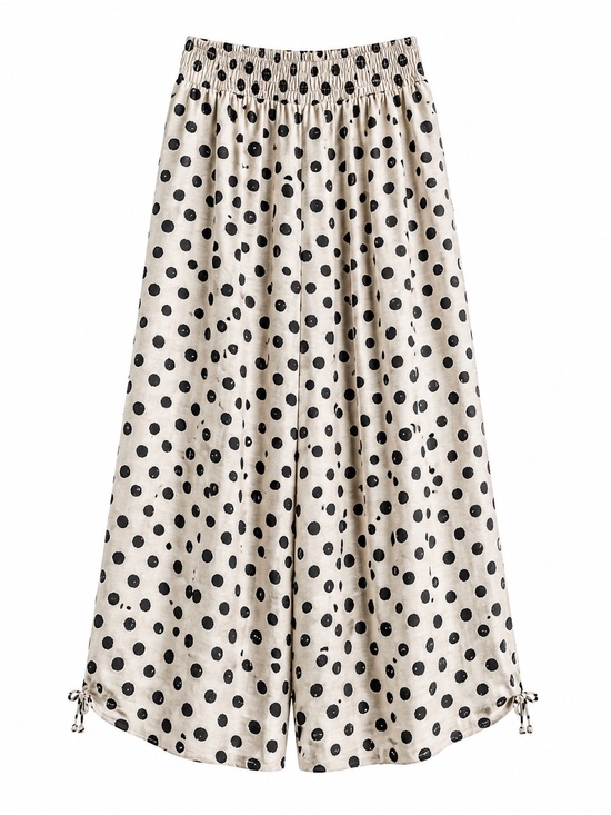 Gigio Pants - Polka Dot Wide Leg Drawstring Pants - Black on Cream